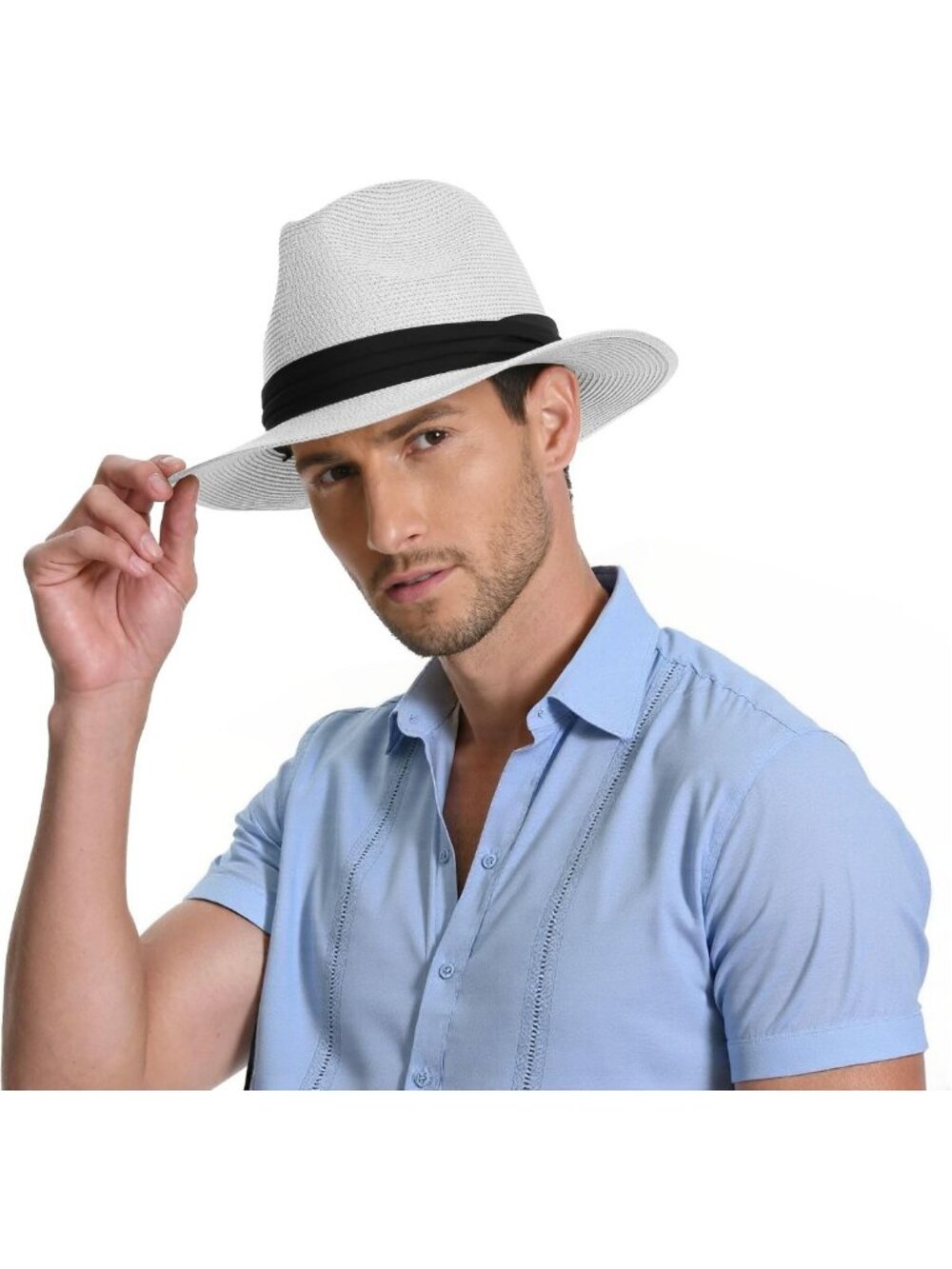 Stylish Wide Brim Straw Fedora Hat for Men & Women - UPF 80+ Beach Summer Hat